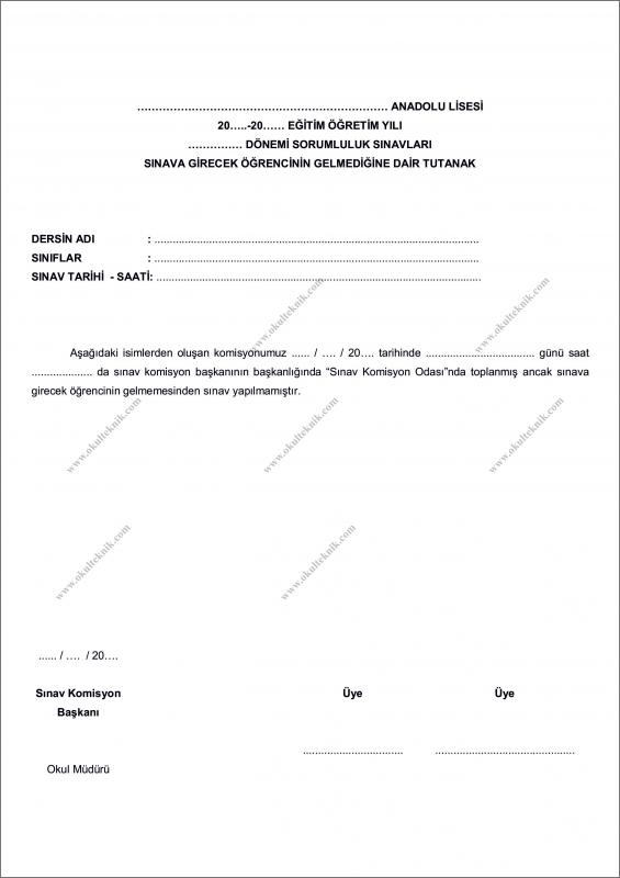 Öğrenci Sınava Gelmedi Tutanağı (100’lük Paket)