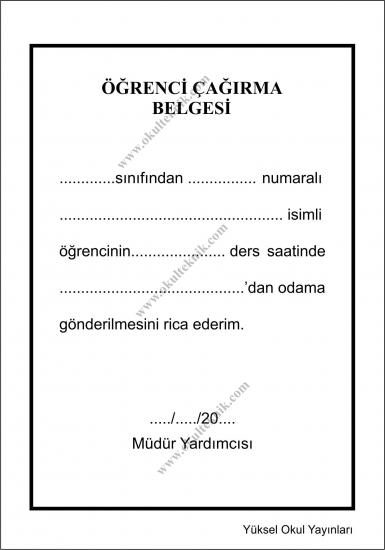 Öğrenci Çağırma Belgesi (100’lük Cilt)