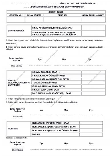 Sınav Tutanağı  (100’lük Paket)