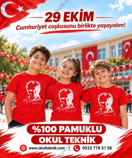 Atatürk Baskılı Çocuk Tişörtü | %100 Pamuklu | Okul Teknik