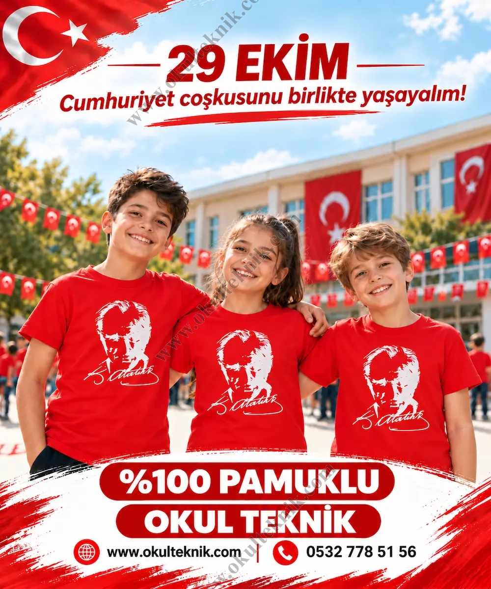 Atatürk Baskılı Kırmızı Çocuk Tişörtü – %100 Pamuklu